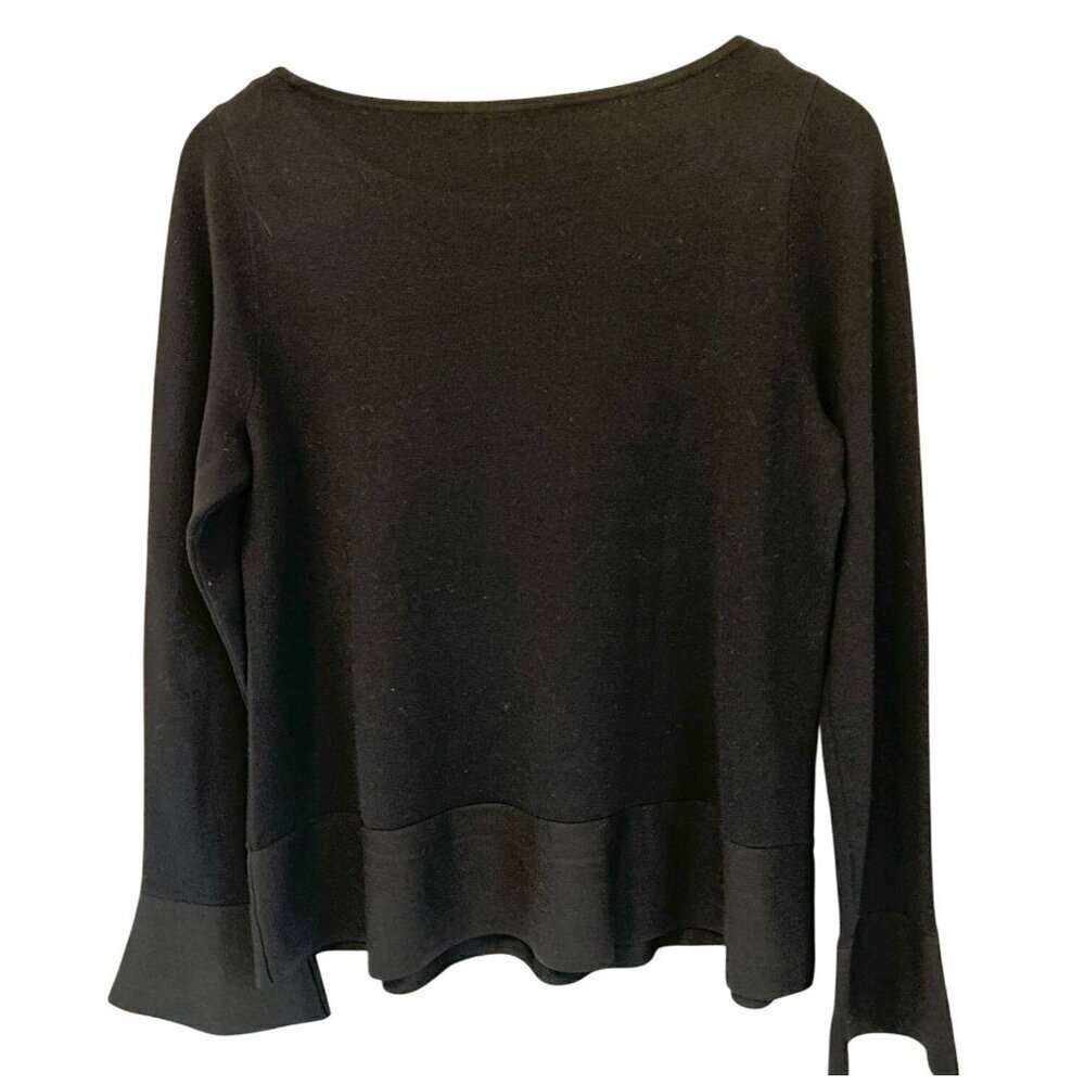 Ann Taylor 2-Tone Black Scoop Neck Long Sleeve Ruffle Hem Top Womens Size M - Picture 5 of 8